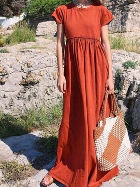 Free People Carissa Rust Burnt Orange Maxi Tee Dress